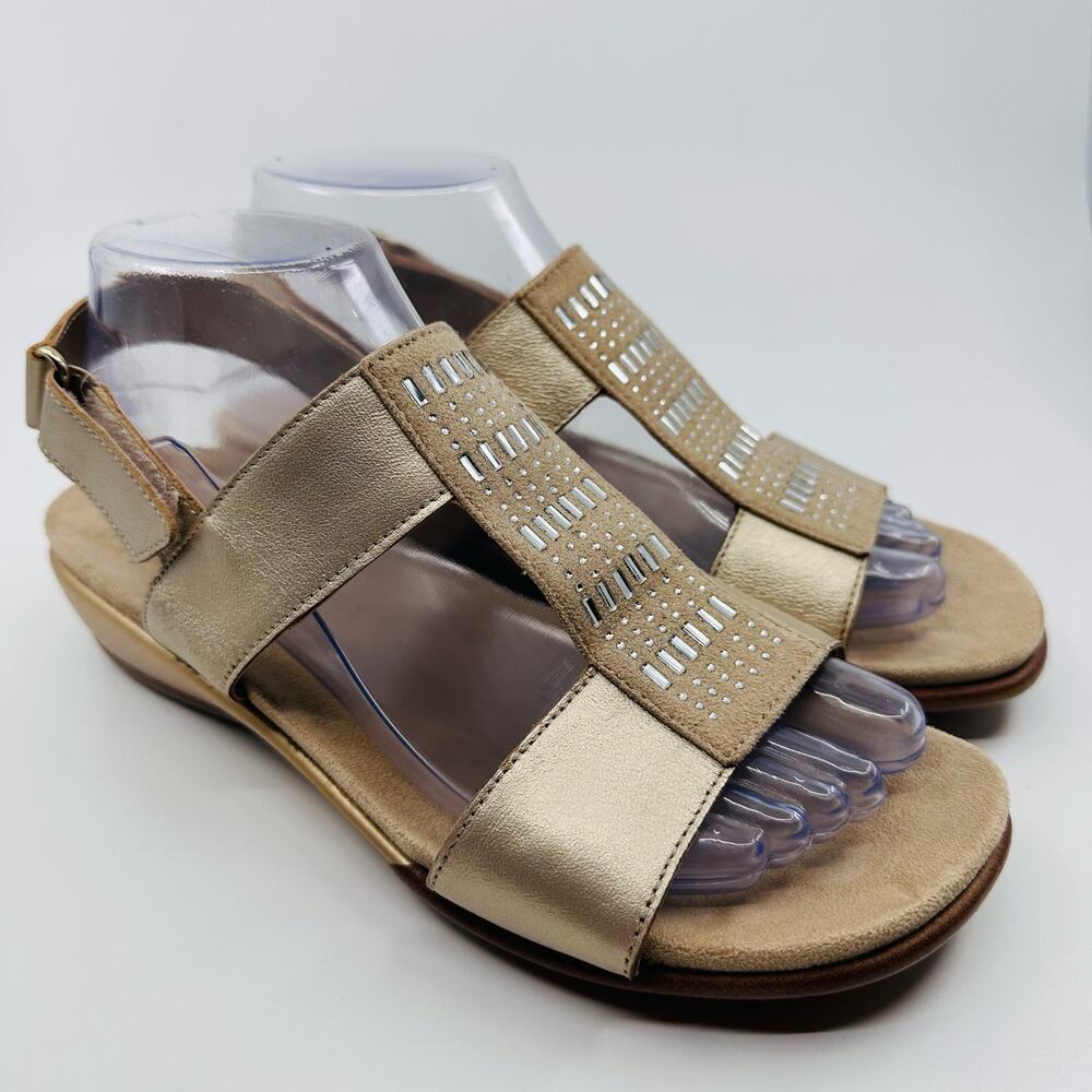 Easy Spirit Beaded T-Strap Sehazel Wedge Sandal Women's 7.5W Golden Cushioned